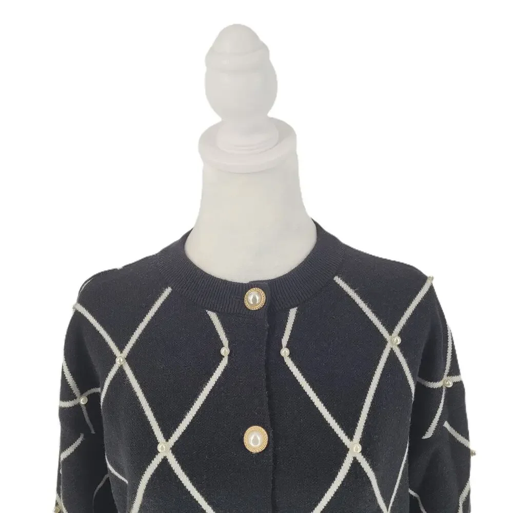 NWT Love Ever After Womens Black Diamond Knitted Cardigan Sweater Size M Preppy - Picture 5 of 10